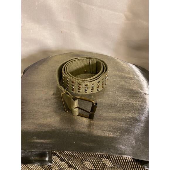 Women's Army Green Webbing Belt Studs Faux diamonds Size 10 (42 inch end to end) - Picture 4 of 14